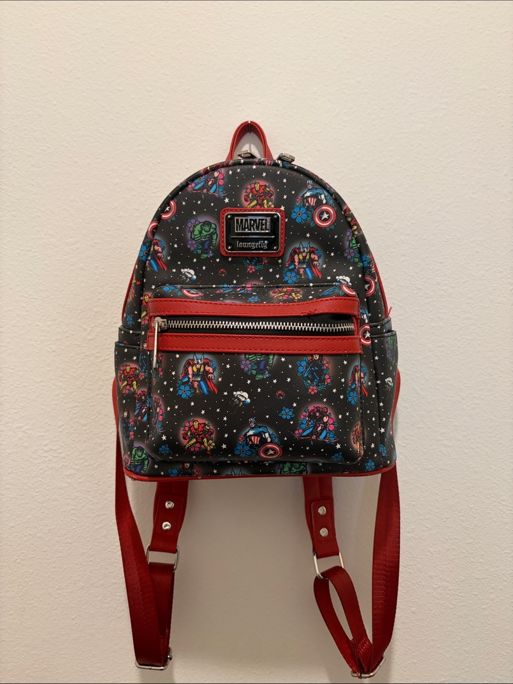 Loungefly Marvel Black and Red Floral Backpack